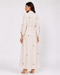 Belted Blue Embroidered Dress