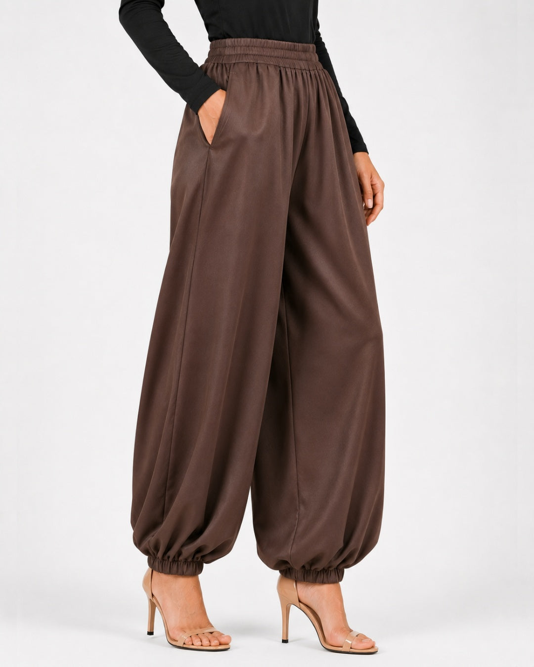 Brown Fluid Balloon Trousers