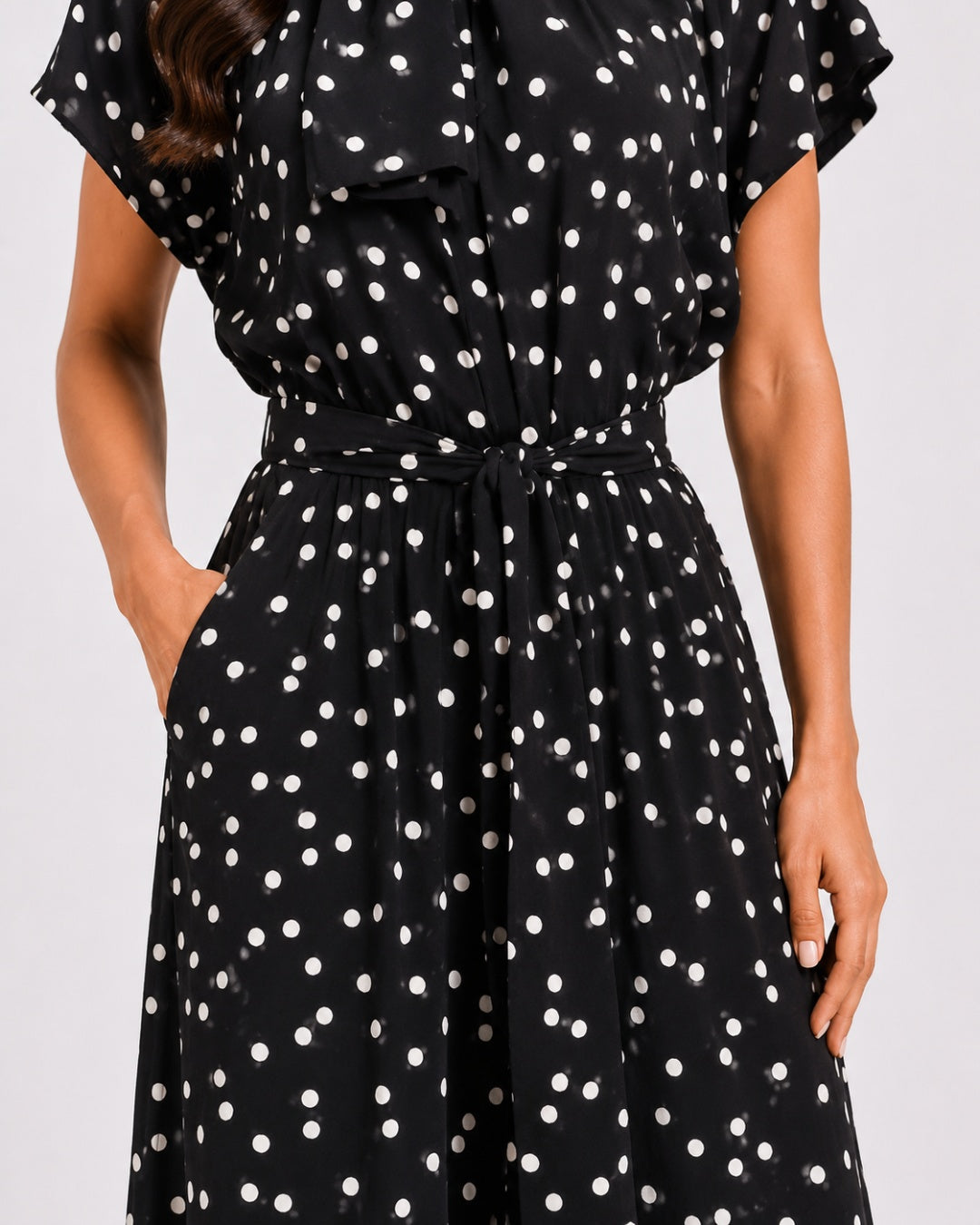 Midnight Polka Dot Tie-Neck Set