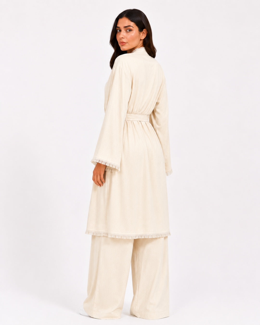 Beige Fringe Trim Layered Set