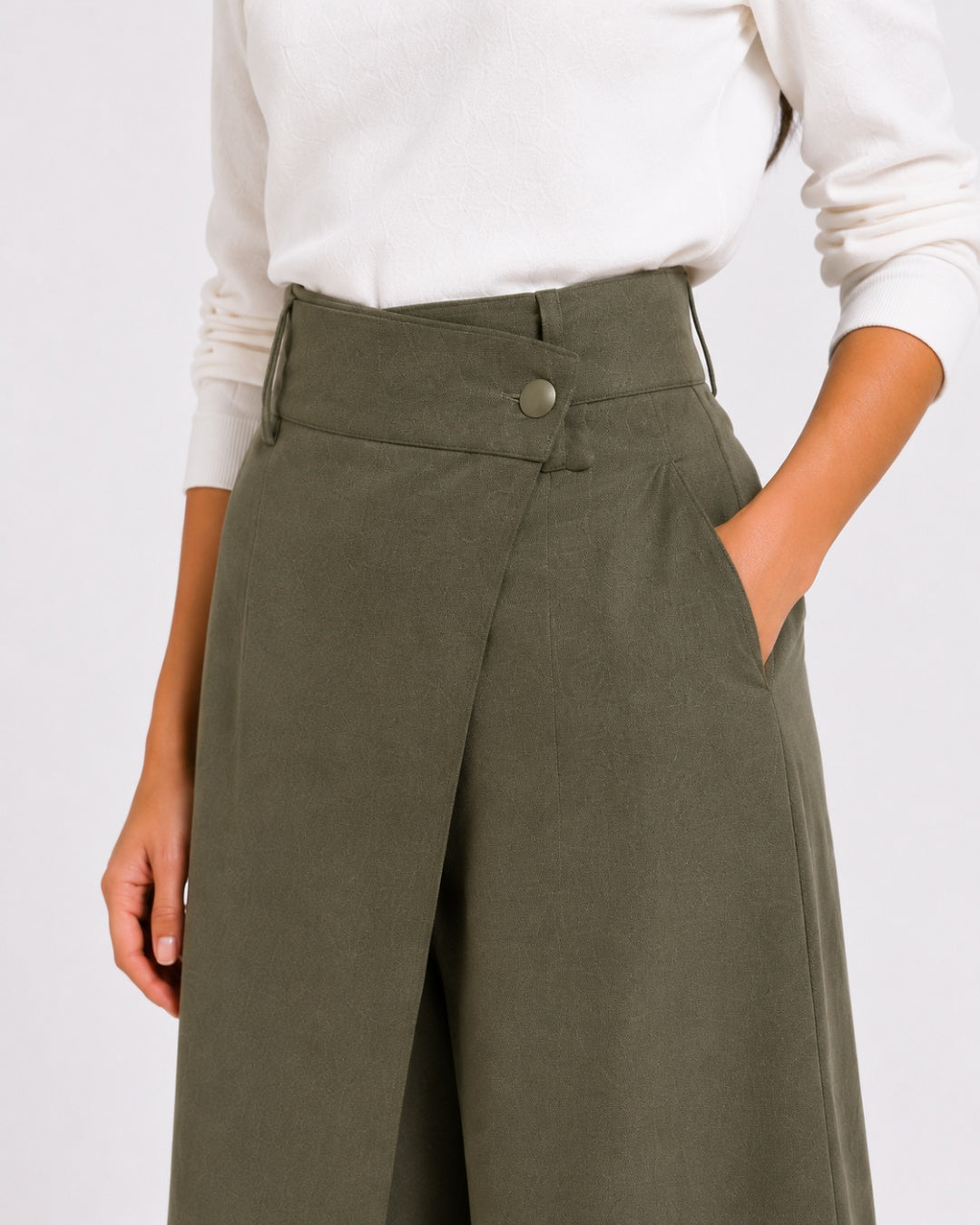 Olive Wrap Wide-Leg Pants