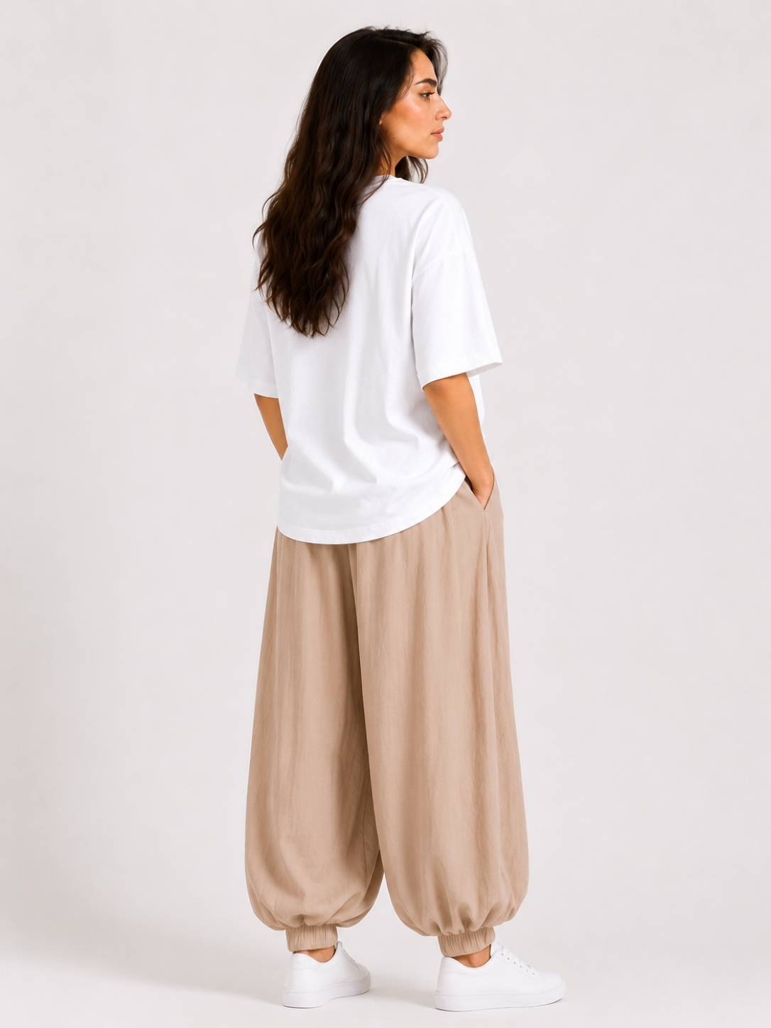 Beige Balloon Trousers