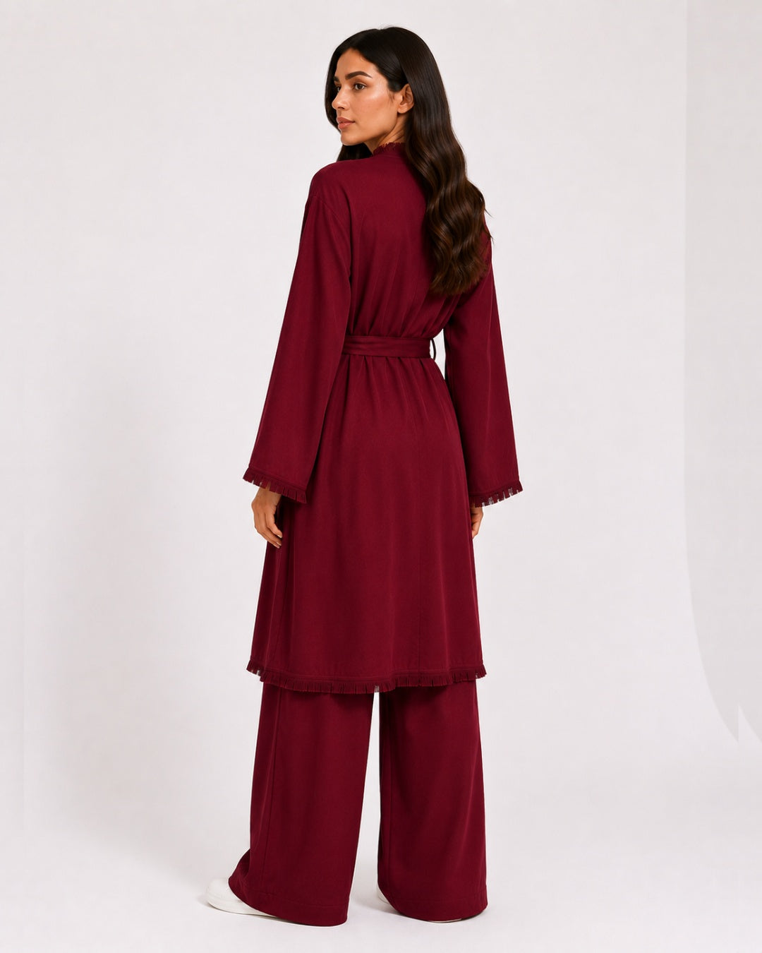 Burgundy Fringe Trim Layered Set