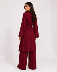 Burgundy Fringe Trim Layered Set