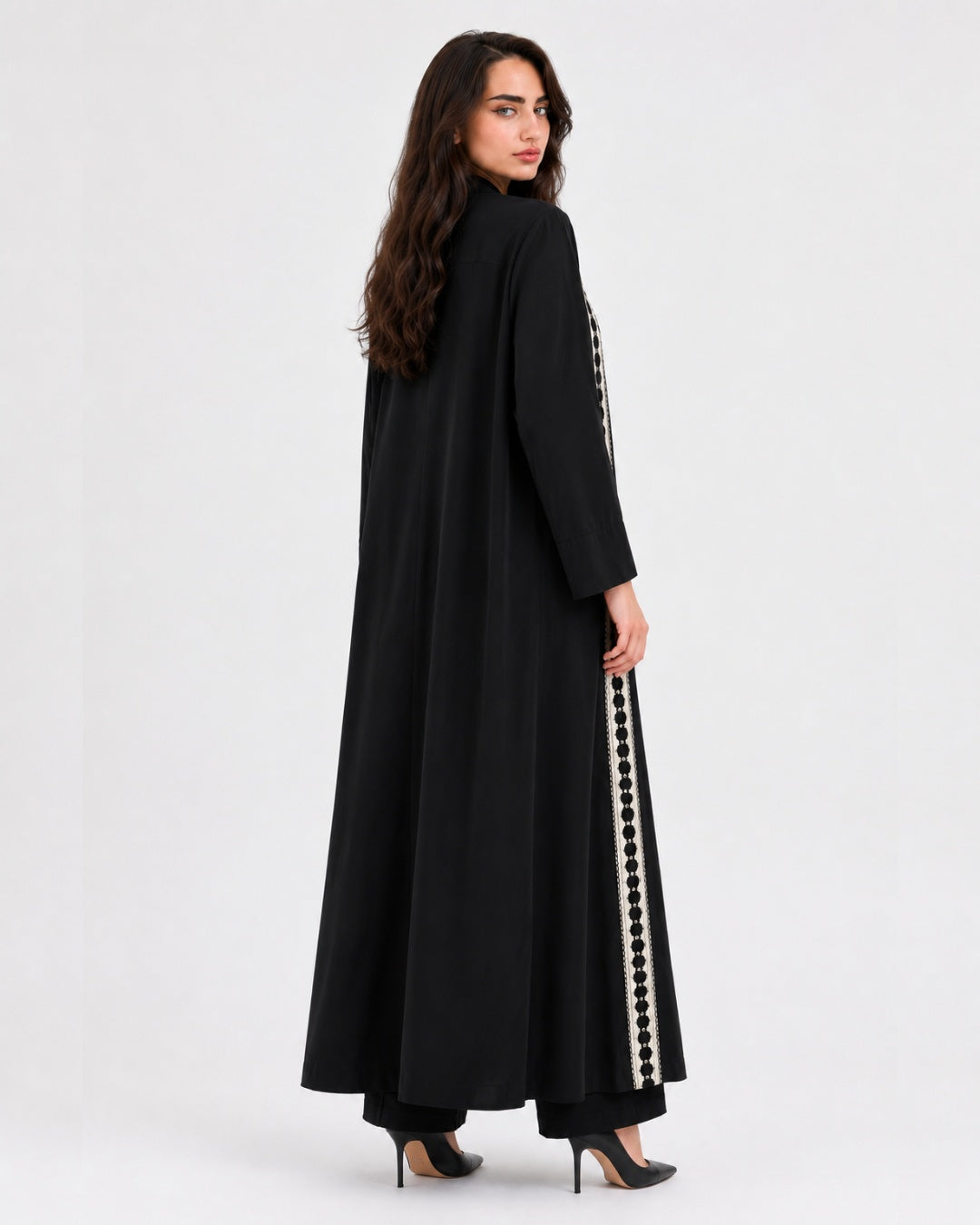 Embroidered Trim Long Coat