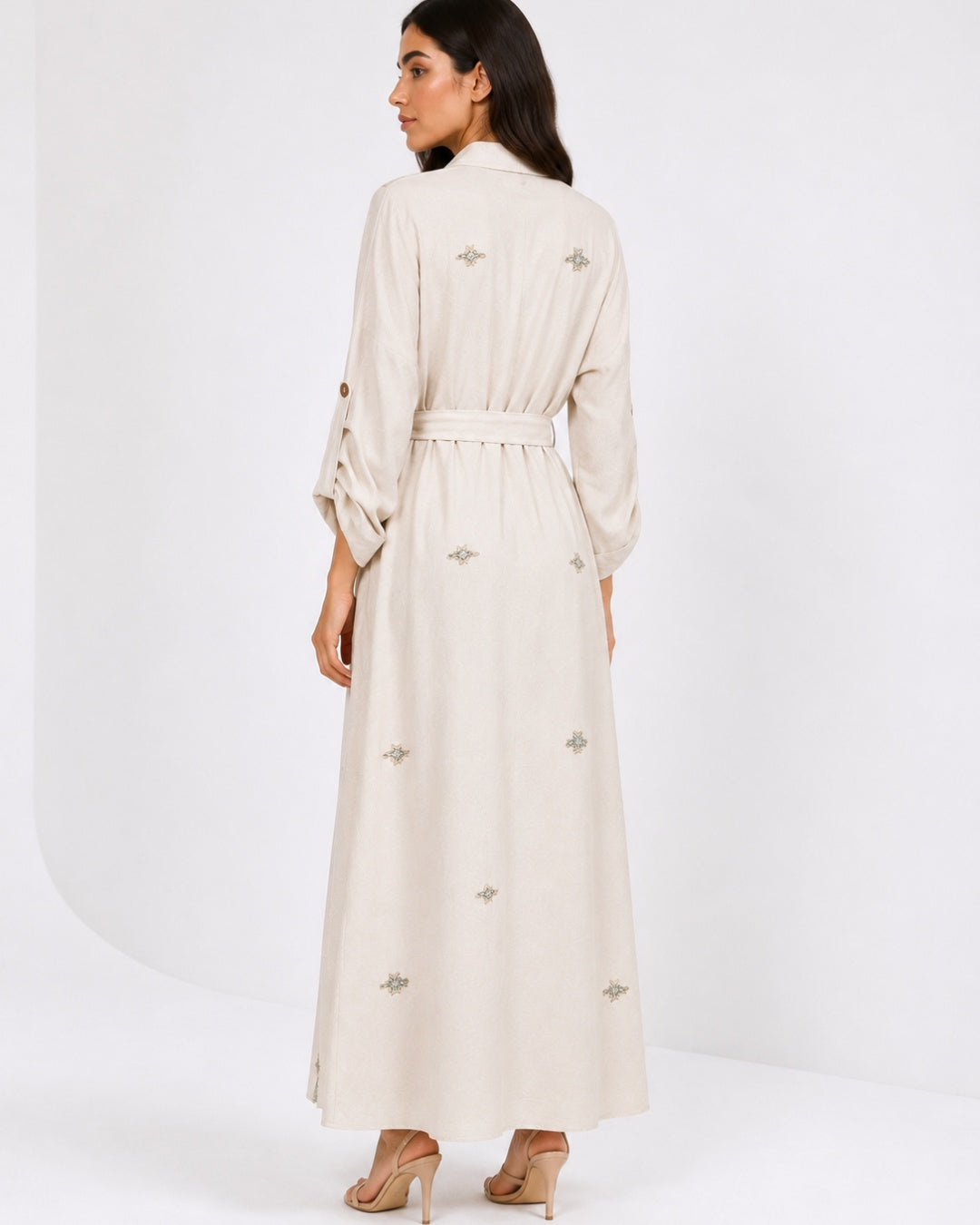 Belted Green Embroidered Dress