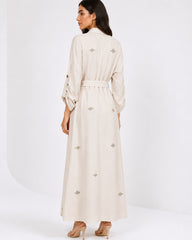 Belted Green Embroidered Dress