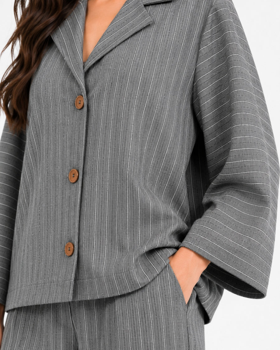 Grey Relaxed Fit Striped Set