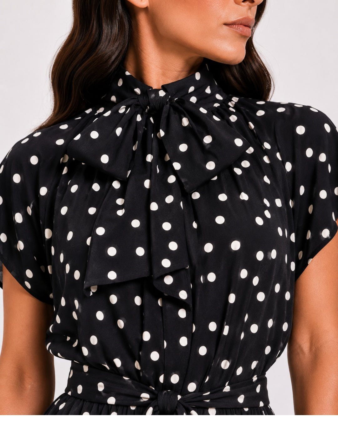 Midnight Polka Dot Tie-Neck Set