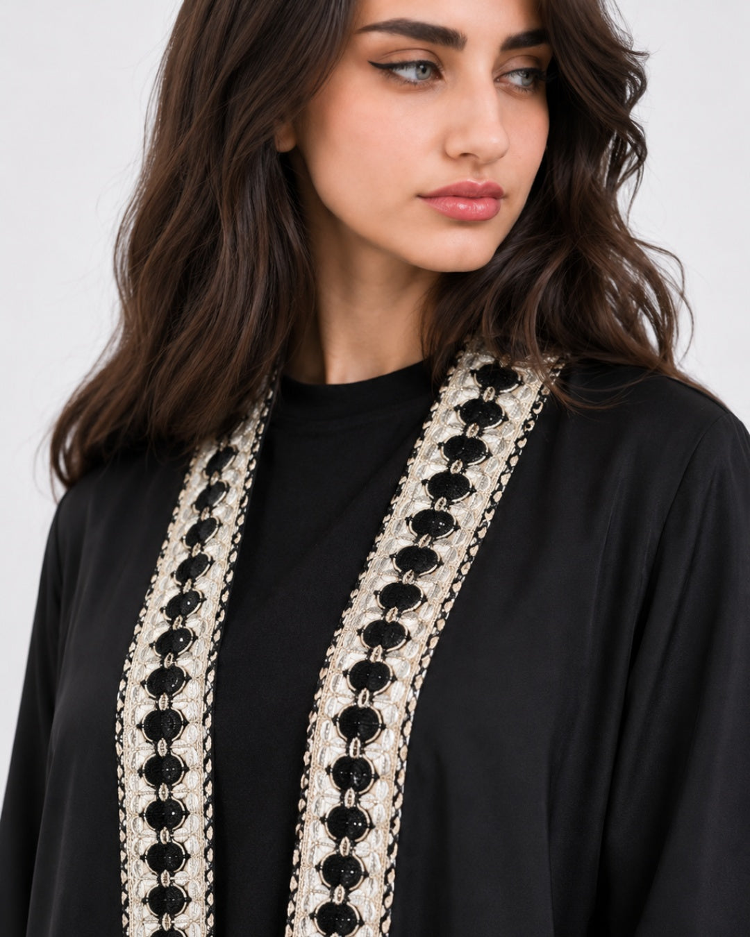 Embroidered Trim Long Coat