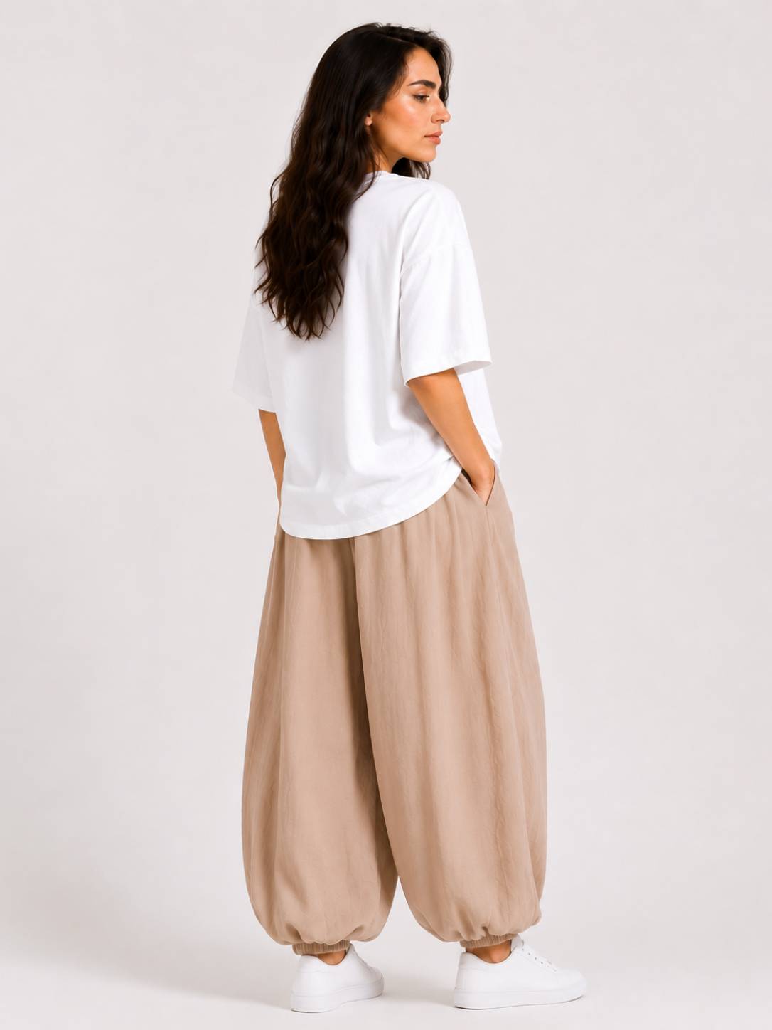 Beige Balloon Trousers