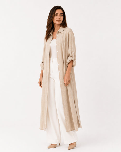 Beige Striped Overlay Coat