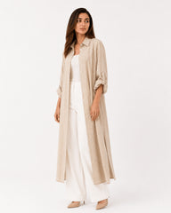 Beige Striped Overlay Coat