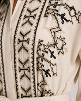 Belted Black Embroidered Dress