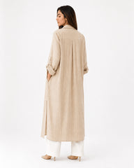 Beige Striped Overlay Coat